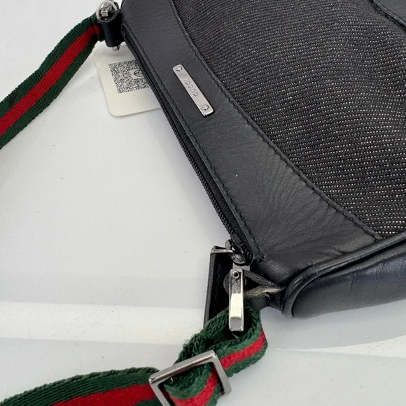 Rare Gucci Black Denim Web Vintage Baguette Bag - Picture 7 of 12